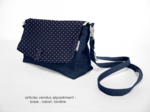 Flap of shoulder bag navy blue spots