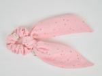 Short tail scrunchie gaze pois or rose
