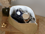 Cosmetic bag with flap brown large corduroy
