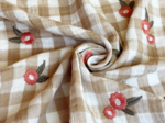 Cotton double gauze fabric ex2624 natural floral embroidered gingham