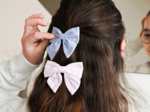 Bow tie hair slide light pink
