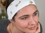 Stretch jersey headband  ivory rust bouquet
