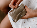 zipper pouch card purse beige corduroy