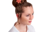 Star flower 4 hairslide coral lurex gauze