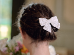 Bow tie hair slide starry white english embroidery 