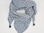Pom pom scarf navy embroidered gingham