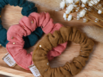 Mini Scrunchie gaze pois or caramel