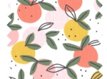 Coupon tissu 50 cm ex2519 white peach round of fruits