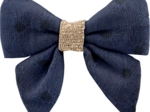 Mini bow tie clip blue english embroidery