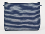 Cosmetic bag with flap striped silver dark blue