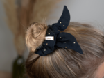 Bunny ear Scrunchie gaze pois or noir