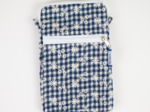 Quilted phone pocket navy embroidered gingham