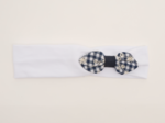 Jersey knit baby headband navy embroidered gingham