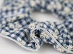 Large Piping Scrunchie navy embroidered gingham