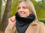 Adult Fur scarf snood gaze pois or noir