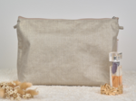 Cosmetic bag with flap golden linen