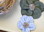 Mini Flower petal hair slide sky blue gingham