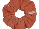 Scrunchie gaze pois or rose blush