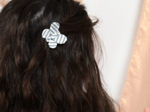 Butterfly hair clip striped blue gray glitter