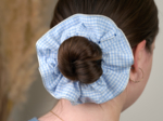 Large Piping Scrunchie sky blue gingham