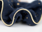 Large Piping Scrunchie gaze pois or marine