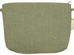 Coton clutch bag almond green with golden dots gauze