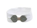 Jersey knit baby headband almond green with golden dots gauze