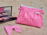 Mini Pleated clutch bag neon pink gingham
