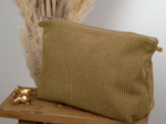 Cosmetic bag with flap brown large corduroy