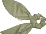 Short tail scrunchie almond green with golden dots gauze