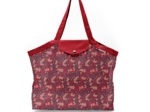 Pleated tote bag - Medium size vermilion foliage