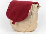 Flap of small shoulder bag burgundy large corduroy
