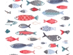 Cotton fabric ex2526 white graphic sardines