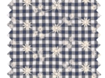Coated fabric navy embroidered gingham