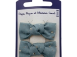 Small bows hair clips gaze pois or bleu gris