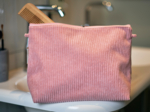 Cosmetic bag with flap blush pink corduroy
