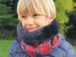 Children fur scarf snood tartan rouge