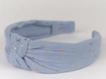 Large Crossed Headband gaze pois or bleu baltique