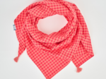 Pom pom scarf coral red gingham
