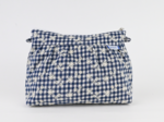 Pleated clutch bag navy embroidered gingham