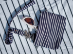 Tiny coton clutch bag striped  ivory navy