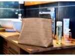 Cosmetic bag with flap bronze copper stripe 