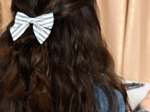 Bow tie hair slide striped blue gray glitter