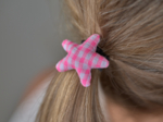 Pony-tail elastic hair star neon pink gingham