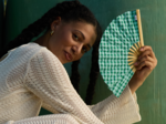 Hand-held fan green mint gingham