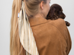 Long tail scrunchie rayé or blanc