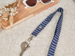 Lanyard necklace striped silver dark blue