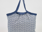 Pleated tote bag - Medium size navy embroidered gingham
