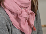 Pom pom scarf gaze pois or rose thé