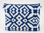 Cosmetic bag with flap jacquard bleu